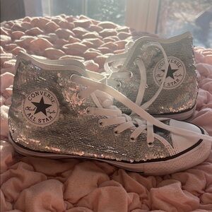 Converse Silver Sequin High Tops